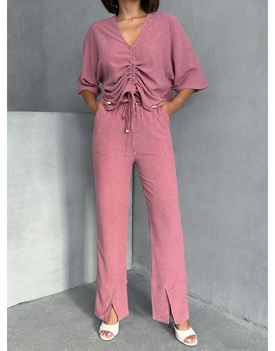 Önden Büzgülü Takım-pembe