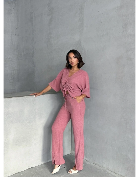 Önden Büzgülü Takım-pembe