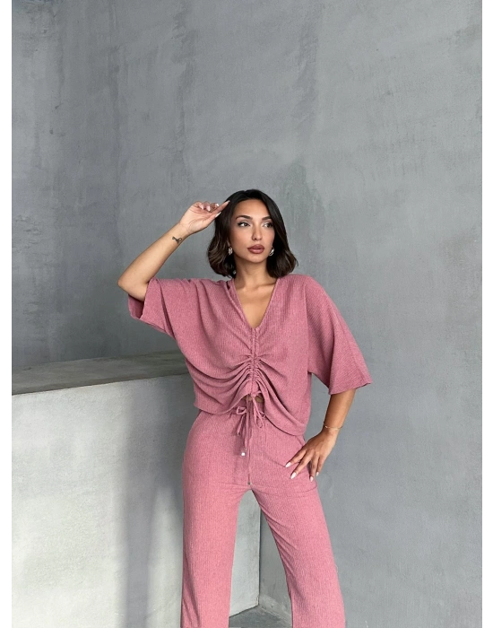 Önden Büzgülü Takım-pembe