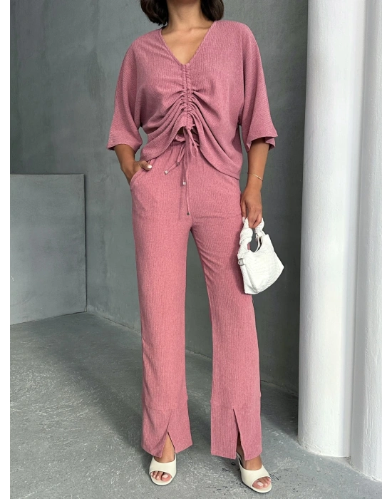 Önden Büzgülü Takım-pembe