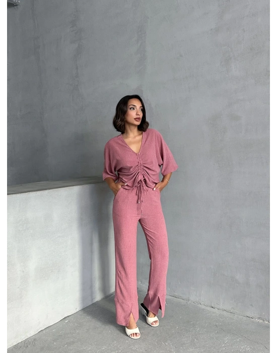Önden Büzgülü Takım-pembe