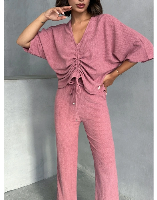 Önden Büzgülü Takım-pembe
