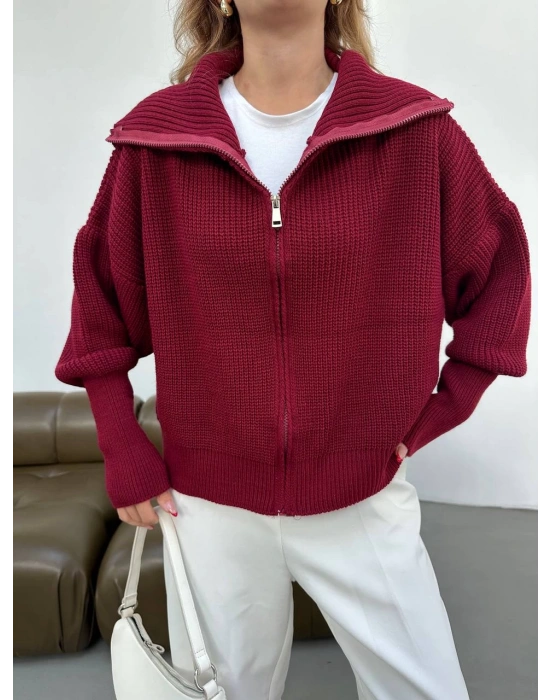 Örme Yakalı Hırka-bordo