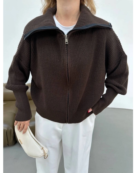 Örme Yakalı Hırka-kahve