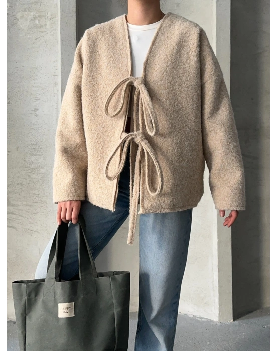 Pera Bağcıklı Ceket-krem