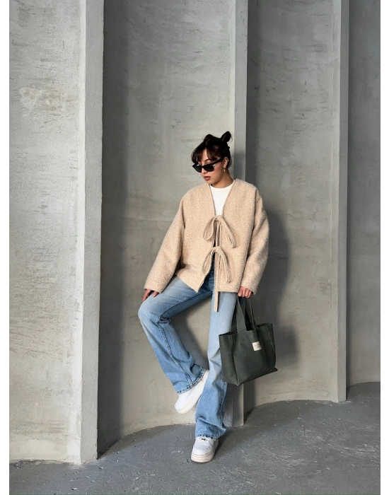 Pera Bağcıklı Ceket-krem