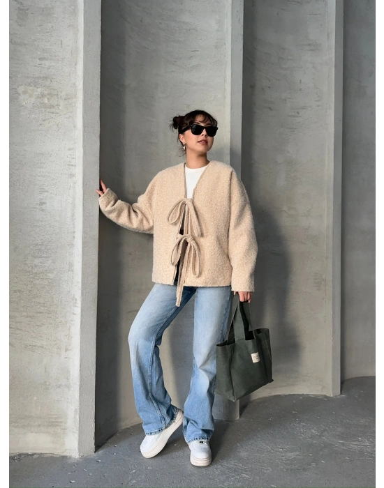 Pera Bağcıklı Ceket-krem