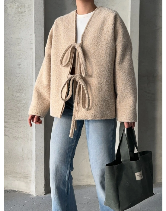 Pera Bağcıklı Ceket-krem