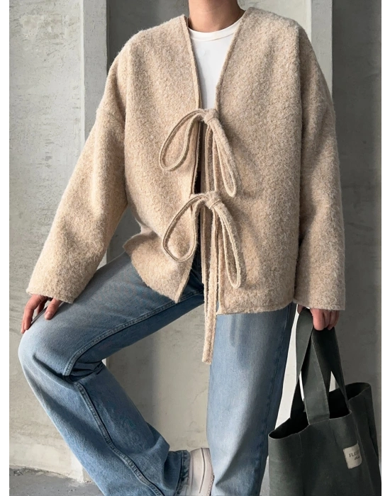 Pera Bağcıklı Ceket-krem