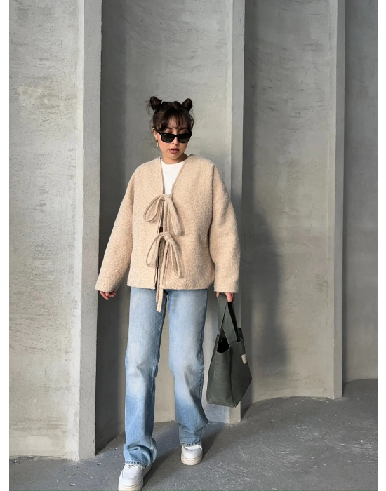 Pera Bağcıklı Ceket-krem