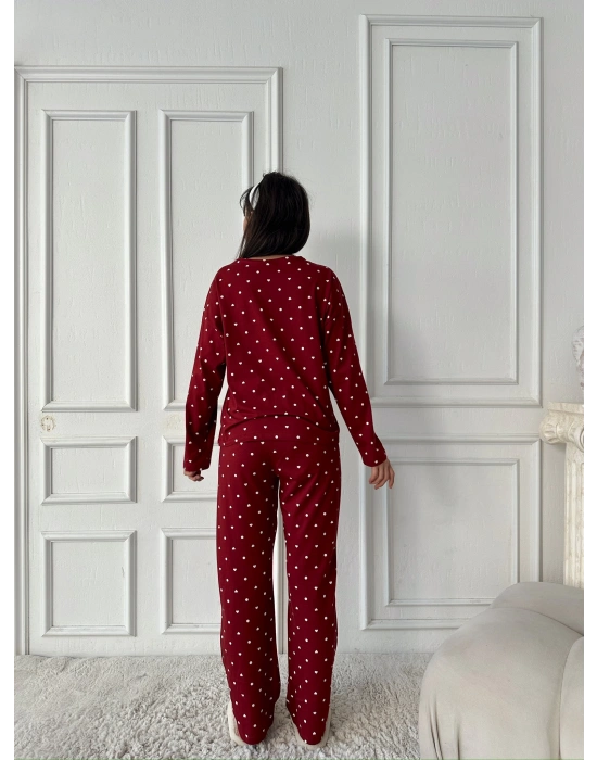 Pinterest Uzun Kollu Pijama-bordo