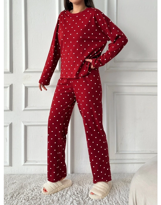 Pinterest Uzun Kollu Pijama-bordo