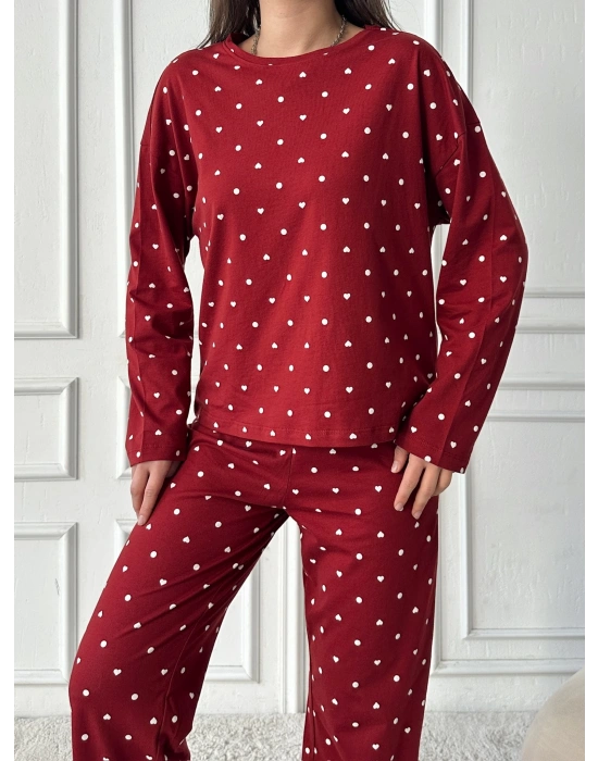 Pinterest Uzun Kollu Pijama-bordo