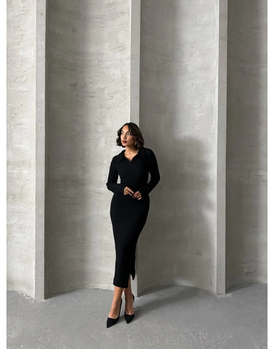 Polo Yaka Elbise-siyah