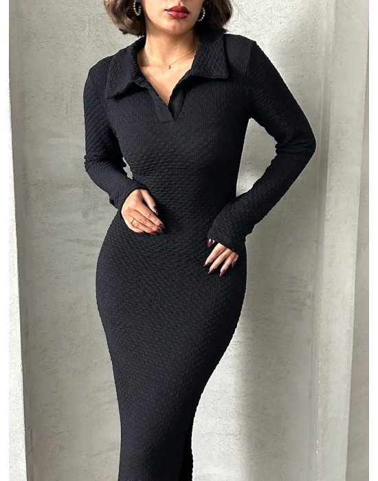 Polo Yaka Elbise-siyah