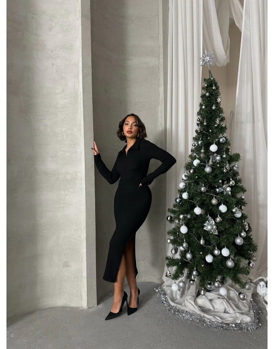 Polo Yaka Elbise-siyah