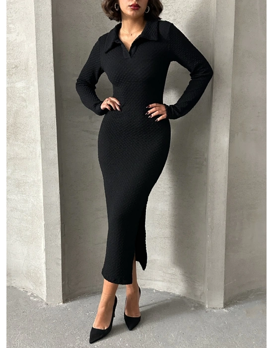 Polo Yaka Elbise-siyah