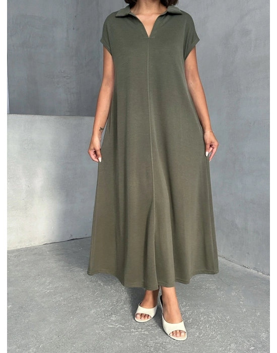Polo Yaka Tensel Elbise-yeşil