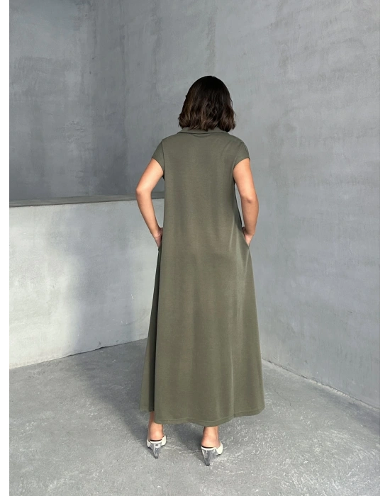 Polo Yaka Tensel Elbise-yeşil