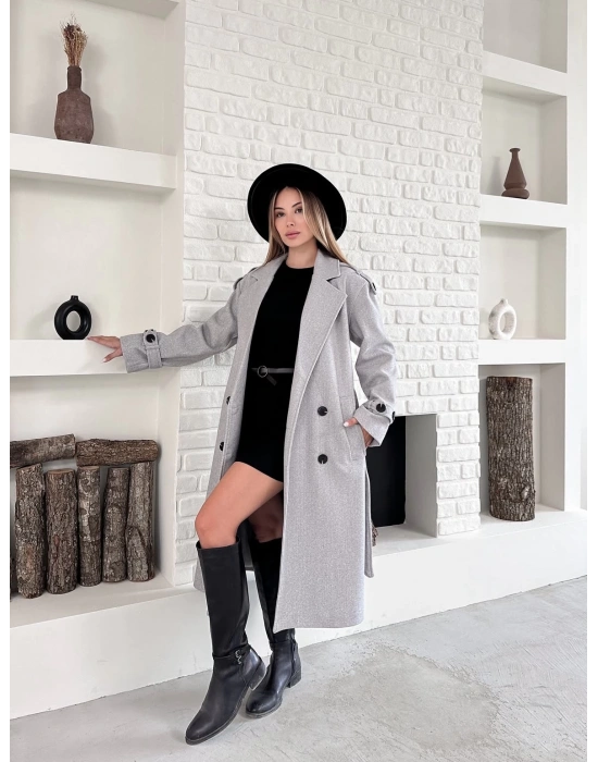 Premium Kaşe Kaban-açık gri