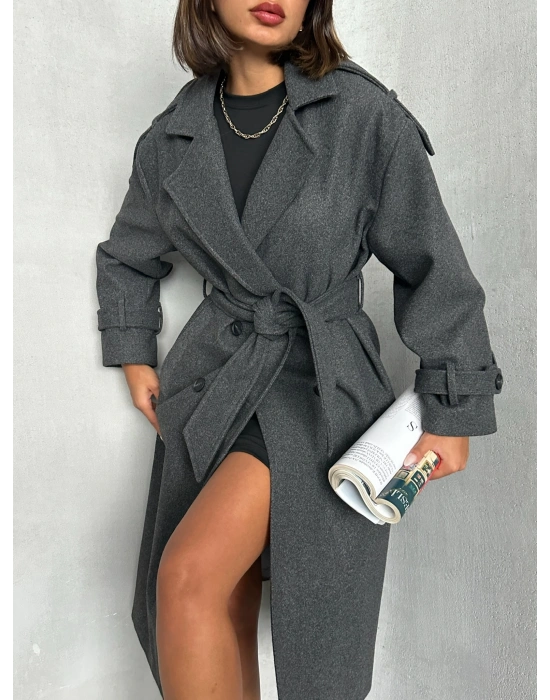 Premium Kaşe Kaban -Antrasit