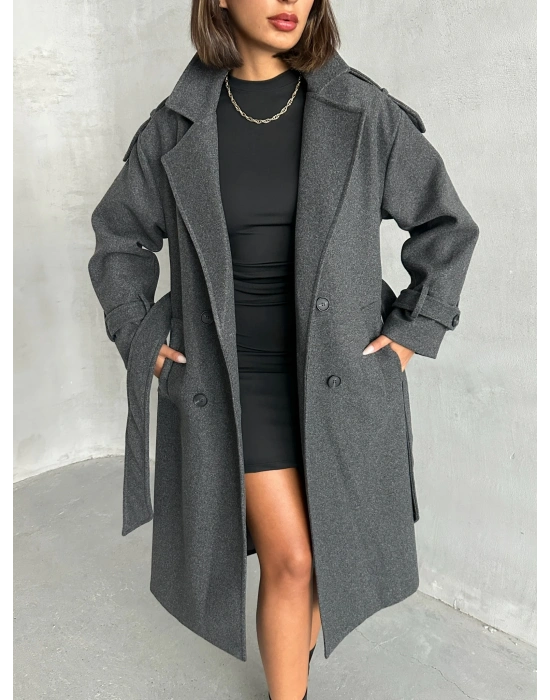 Premium Kaşe Kaban -Antrasit