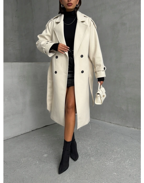 Premium Kaşe Kaban -Krem