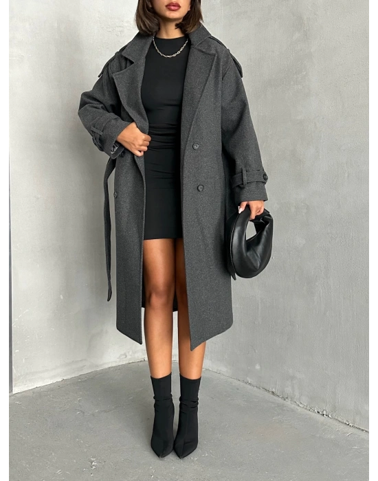 Premium Kaşe Kaban -Antrasit