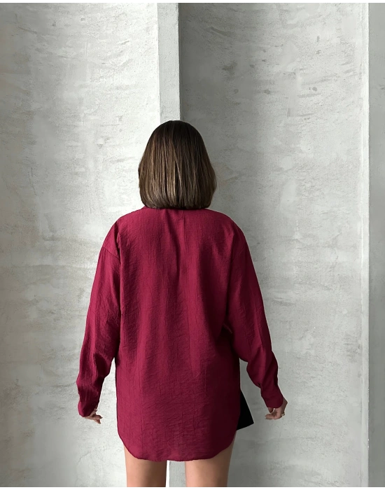Teddy Nakışlı Gömlek-bordo