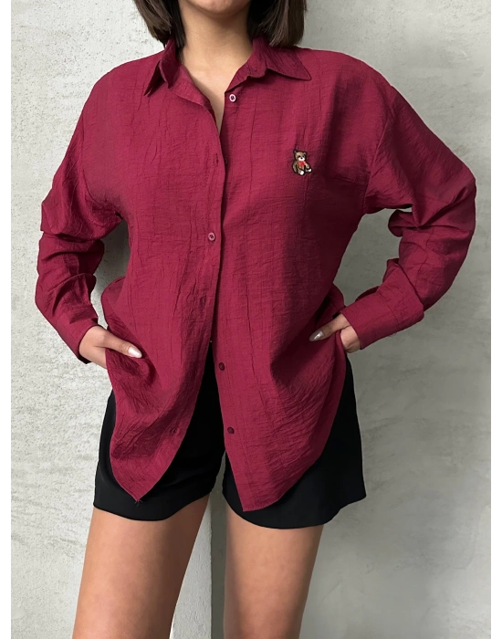 Teddy Nakışlı Gömlek-bordo