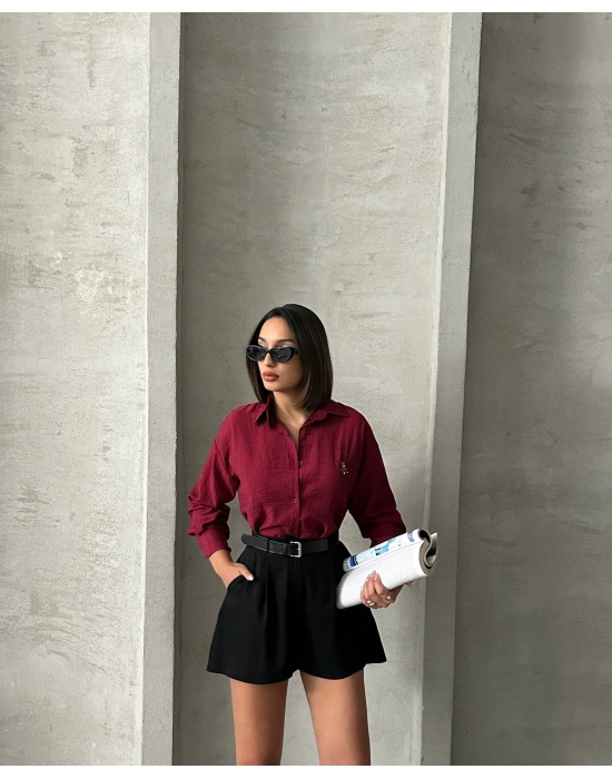 Teddy Nakışlı Gömlek-bordo