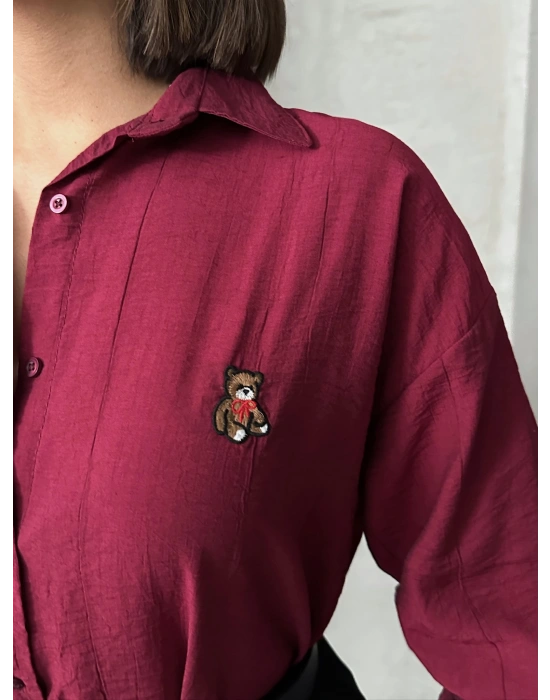 Teddy Nakışlı Gömlek-bordo