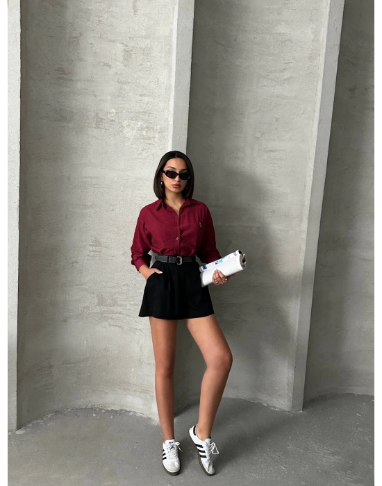 Teddy Nakışlı Gömlek-bordo