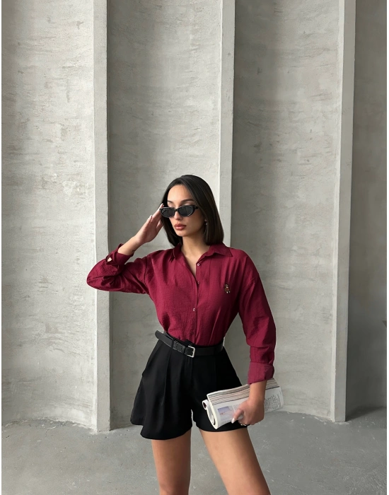 Teddy Nakışlı Gömlek-bordo