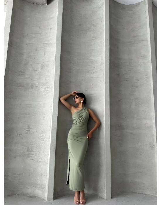 Tek Omuz Elbise-yeşil