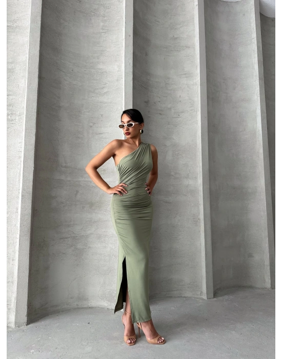 Tek Omuz Elbise-yeşil