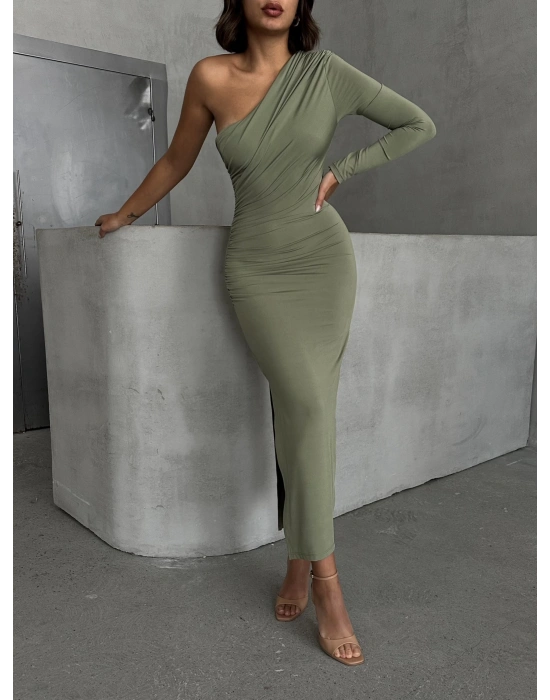 Tek Omuz Uzun Kollu elbise- yeşil