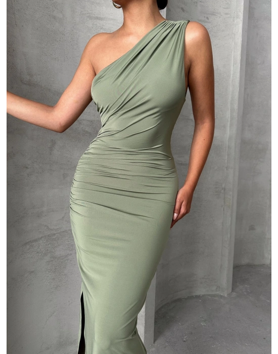 Tek Omuz Elbise-yeşil