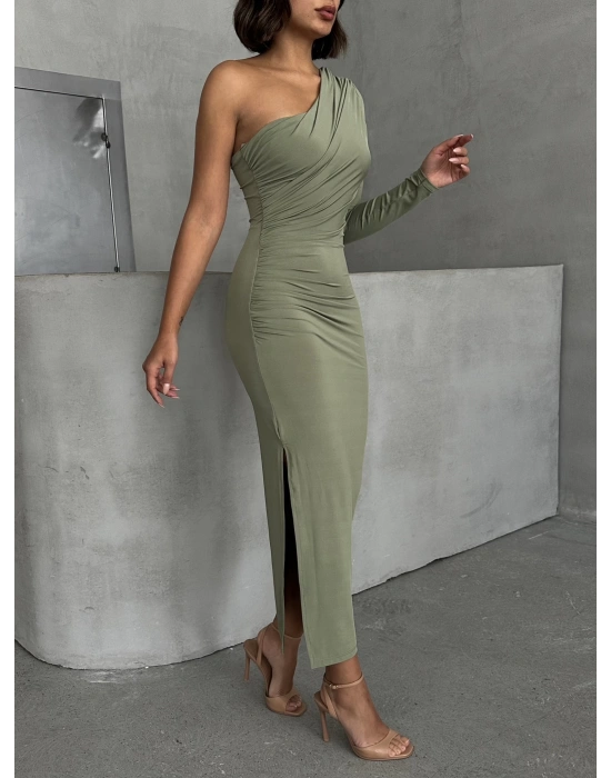 Tek Omuz Uzun Kollu elbise- yeşil