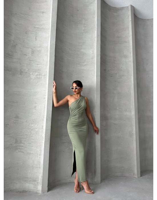 Tek Omuz Elbise-yeşil