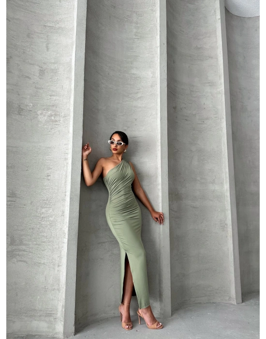 Tek Omuz Elbise-yeşil