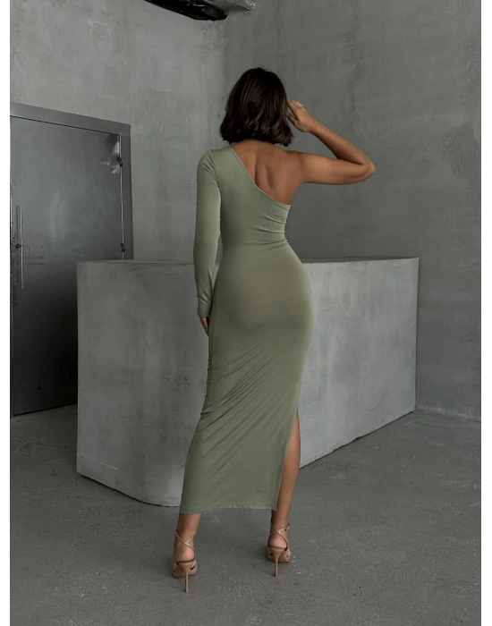 Tek Omuz Uzun Kollu elbise- yeşil