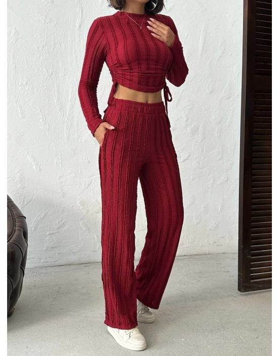 Ters Dikişli Büzgülü Takım-bordo