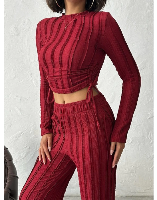 Ters Dikişli Büzgülü Takım-bordo