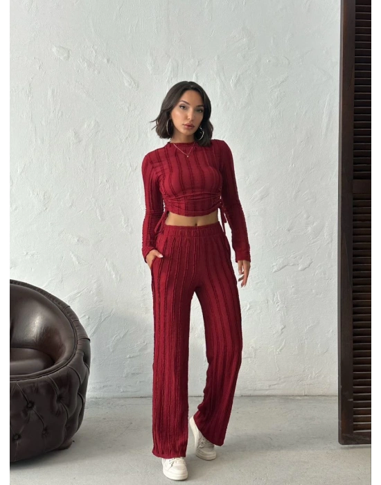 Ters Dikişli Büzgülü Takım-bordo