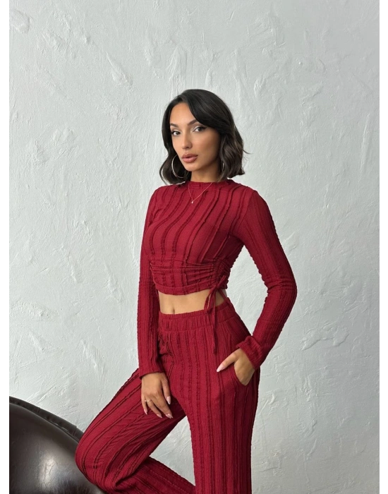 Ters Dikişli Büzgülü Takım-bordo