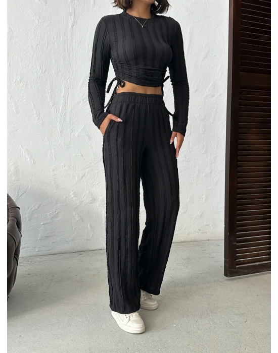 Ters Dikişli Büzgülü Takım-siyah