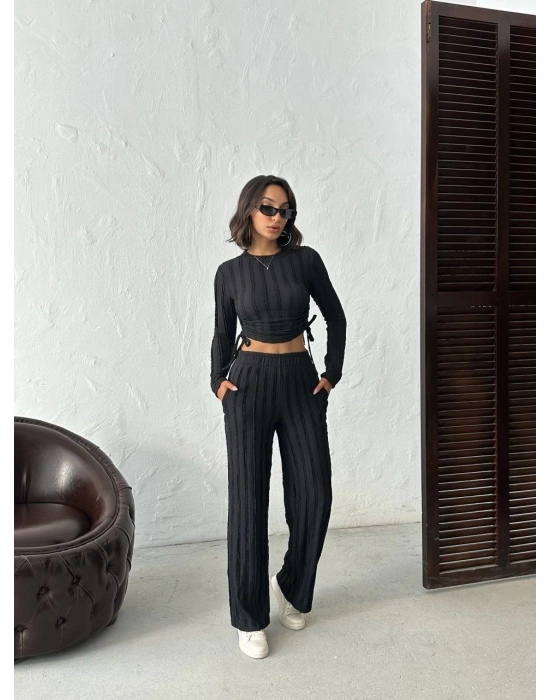 Ters Dikişli Büzgülü Takım-siyah