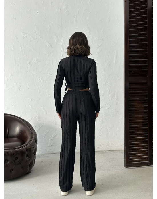 Ters Dikişli Büzgülü Takım-siyah