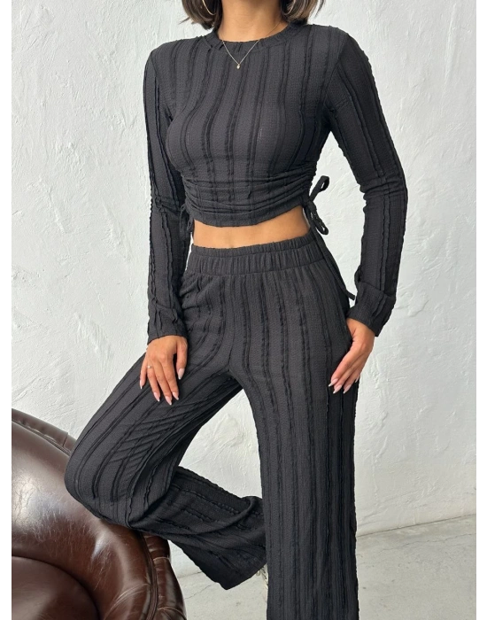 Ters Dikişli Büzgülü Takım-siyah